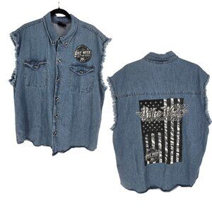 Hot leathers 3xl Daytona Beach 76th bike week sleeveless denim button up shirt